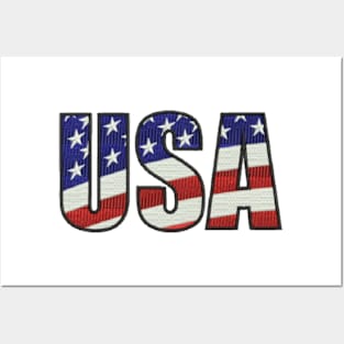 USA Embroidered Font Posters and Art